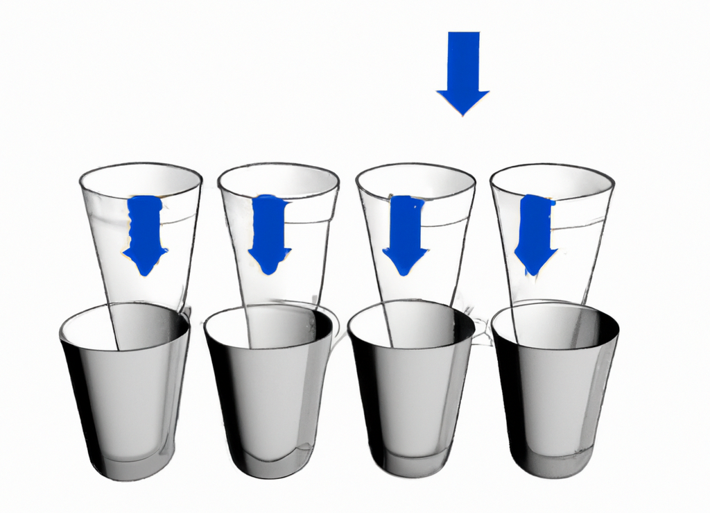 un grafico que indica un vaso que reparte su contenido liquido en varios vasos